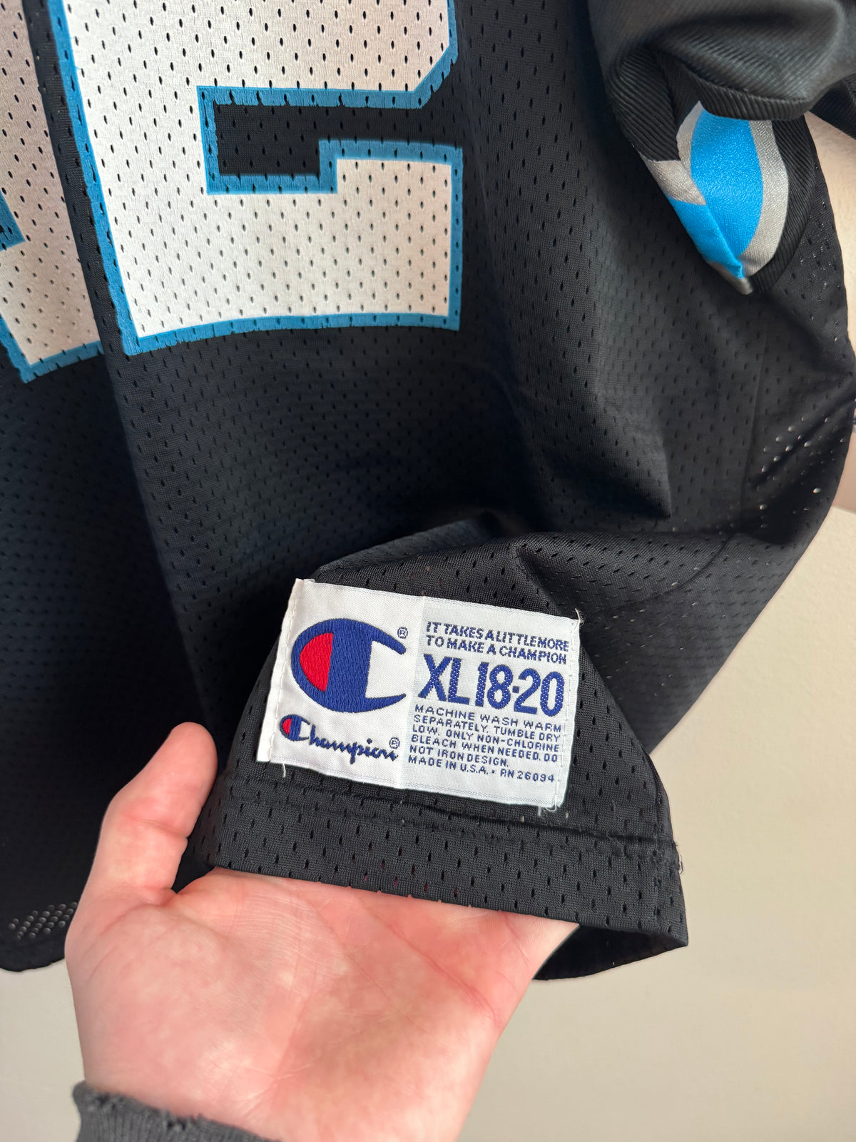 90s Carolina Panthers Kerry Collins Champion Home Jersey (Youth XL)