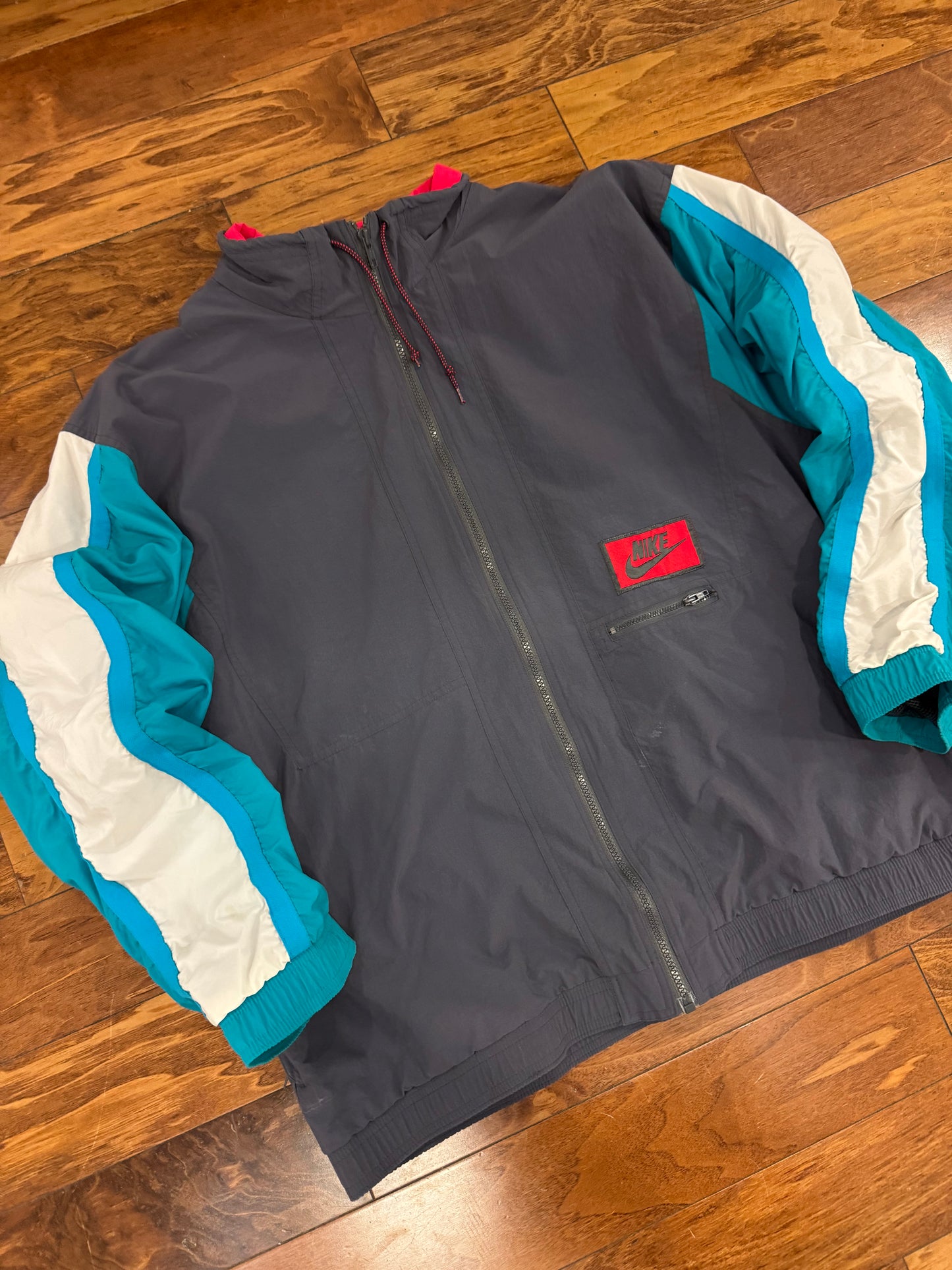 80s Nike Rare Grey/Teal Vintage Windbreaker (XL)