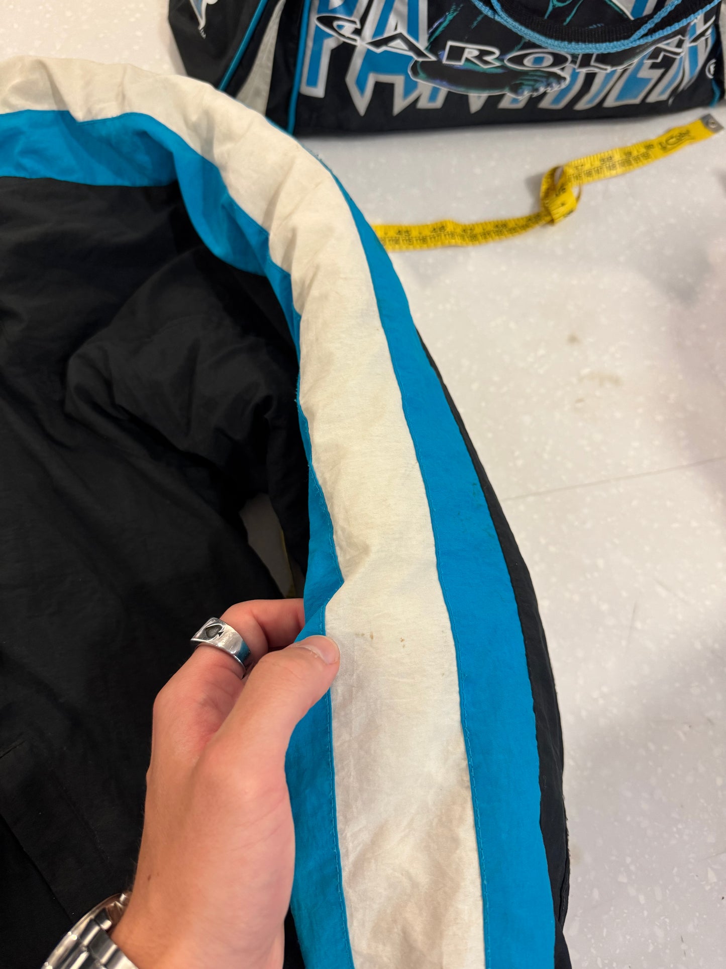 90s Carolina Panthers Reebok Striped Puffer Jacket (L)