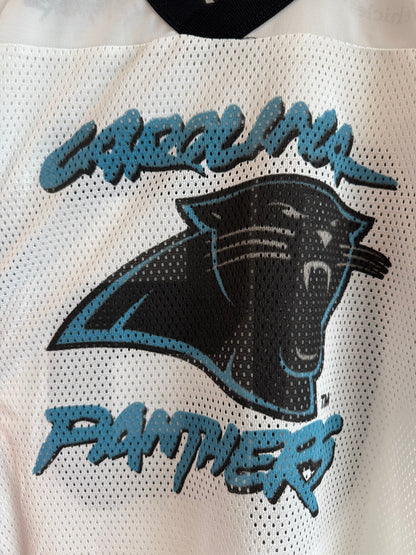 2005 Carolina Panthers Cat Scratch Spell Out Jeep White Jersey (XL)