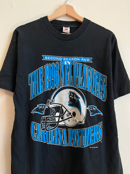 1996 Carolina Panthers Second Season NFL Helmet Black Tee (L)