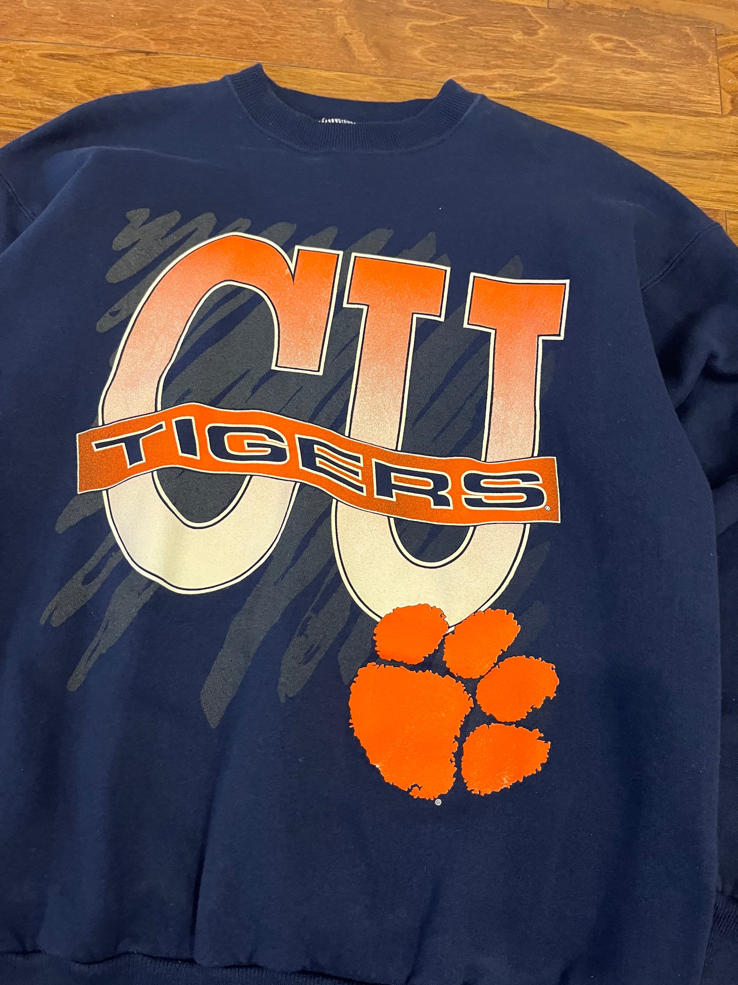 90s Clemson University Spell Out Navy Crewneck (L)
