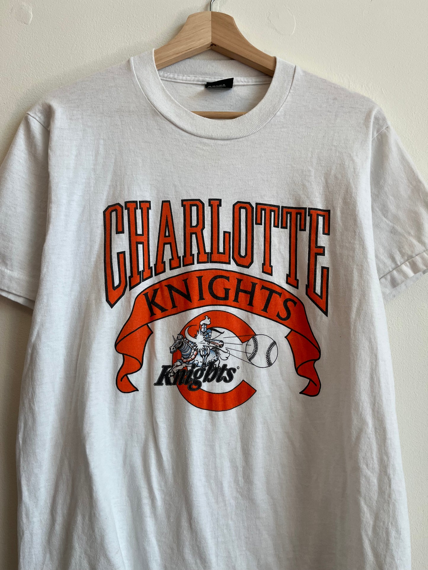 90s Charlotte Knights Minor League Baseball White/Orange Tee (L)