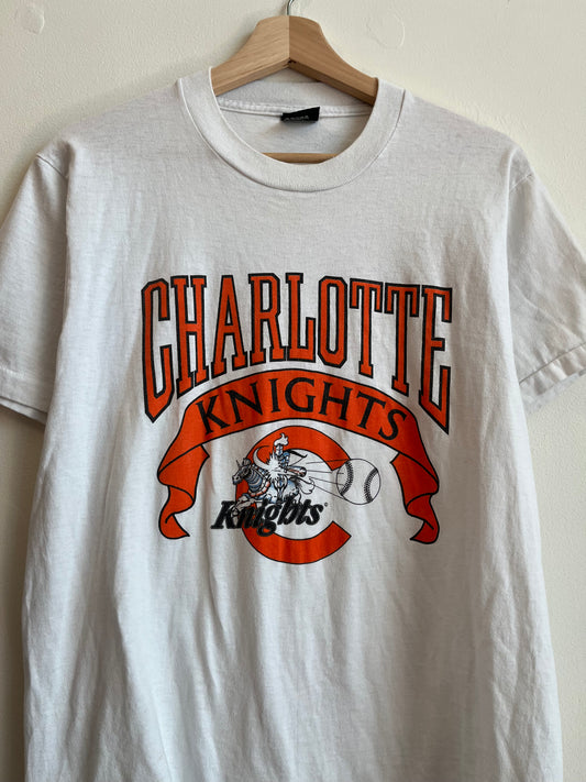 90s Charlotte Knights Minor League Baseball White/Orange Tee (L)