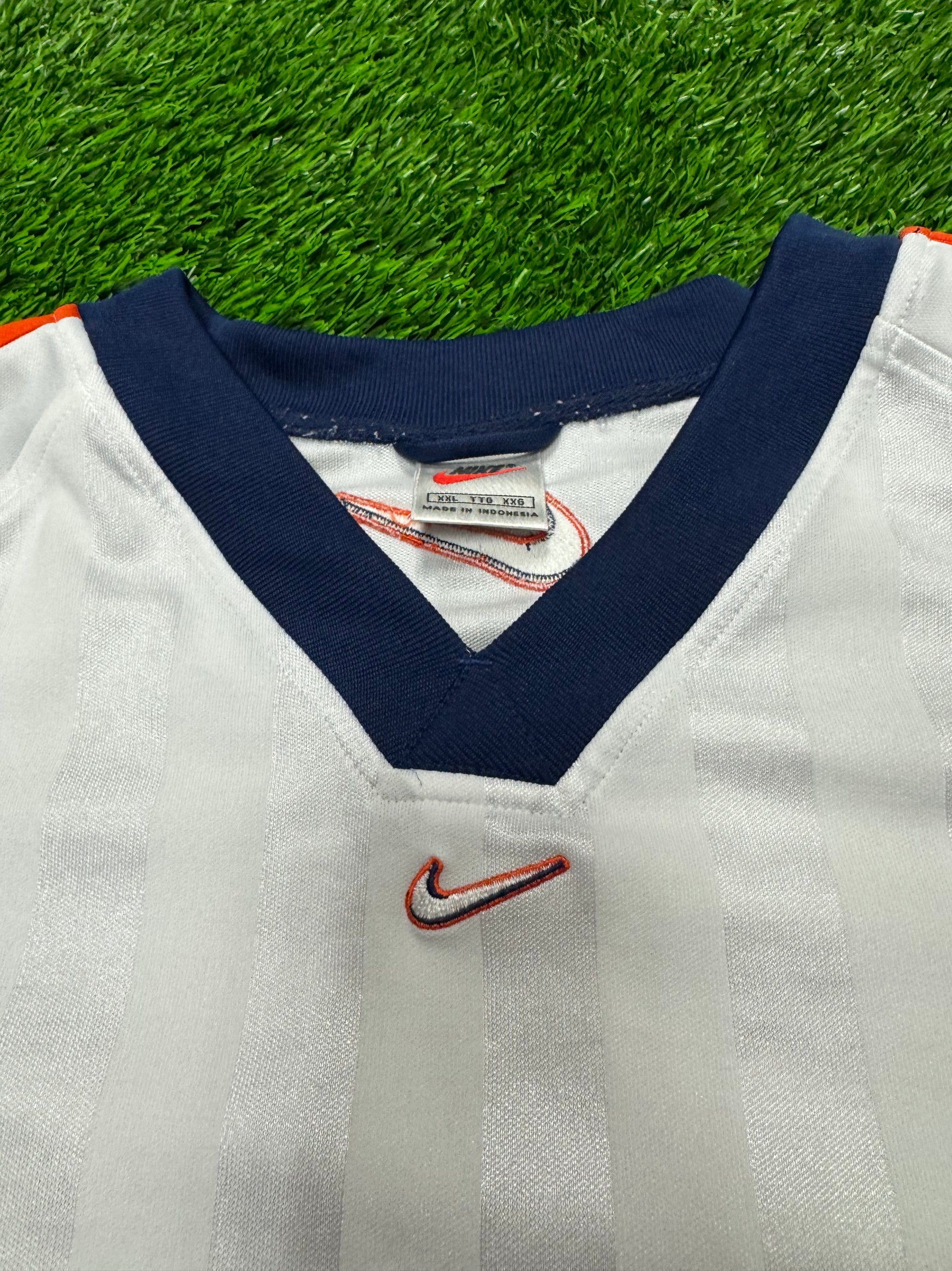 90s Nike Vintage Center Swoosh White Striped Long Sleeve Pullover Jersey (XXL)