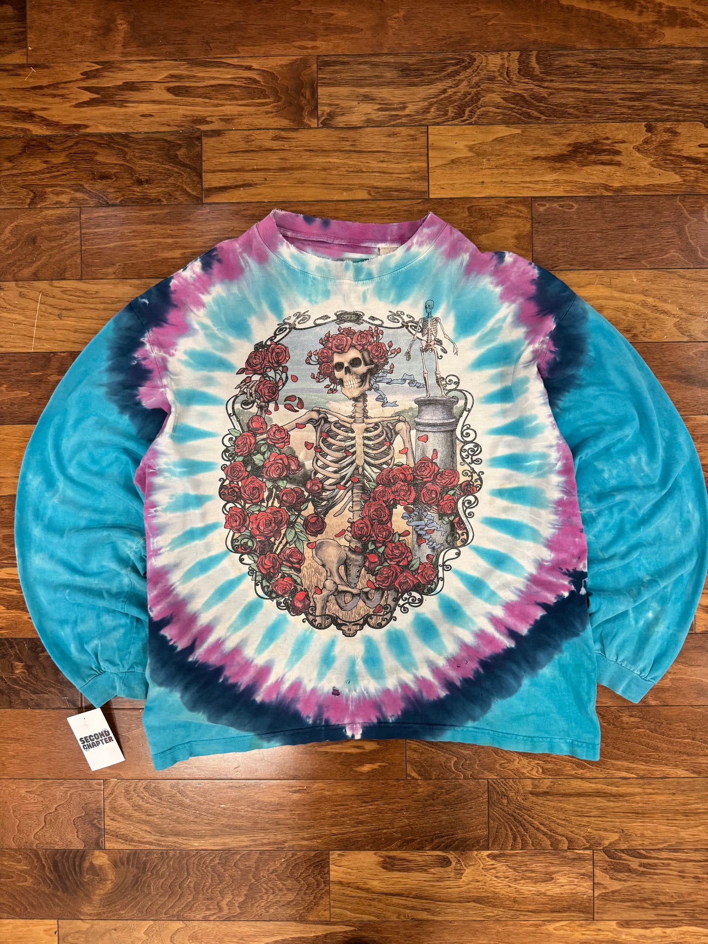 1995 Grateful Dead "Skeleton & Roses" Vintage Band Tie Dye Long Sleeve (XL)