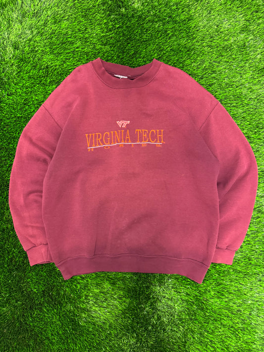 90s Virginia Tech (VT) Spell Out Vintage Embroidered Crewneck (XL)