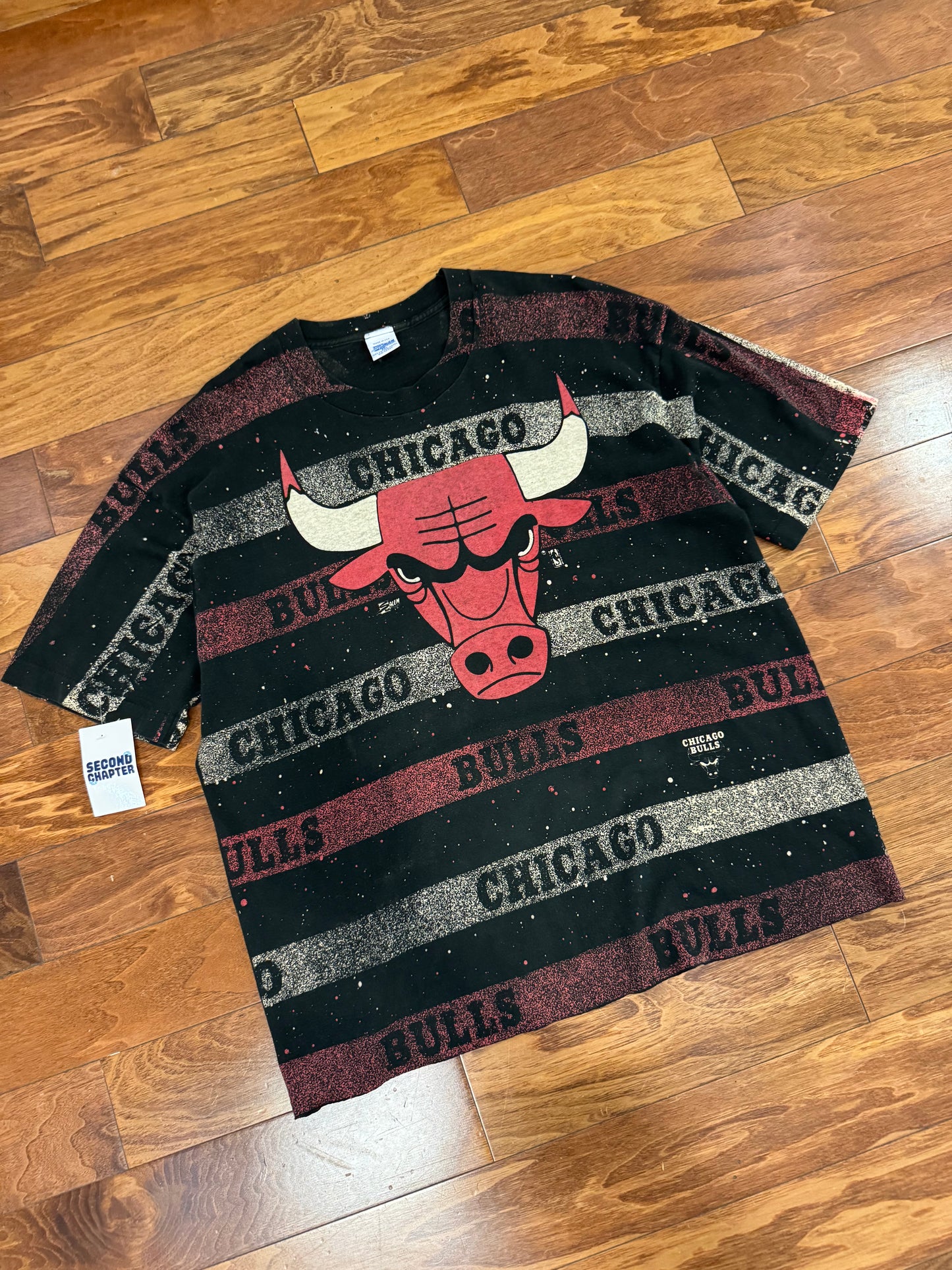 90s Chicago Bulls Salem All Over Print Vintage NBA Cropped Tee (XXL)