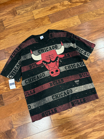 90s Chicago Bulls Salem All Over Print Vintage NBA Cropped Tee (XXL)