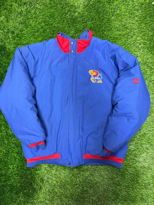 90s Kansas University (KU) Vintage Jayhawks Champion Puffer Jacket (XL)