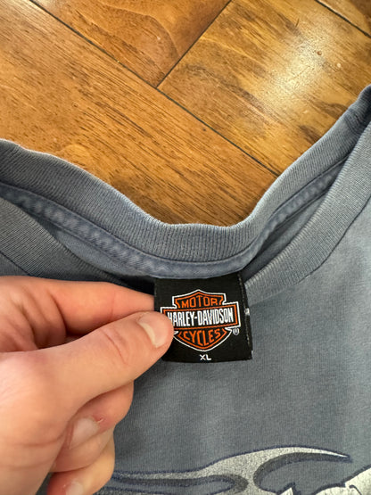 00s Harley Davidson Metal Emblem Curly's Tee (XL)
