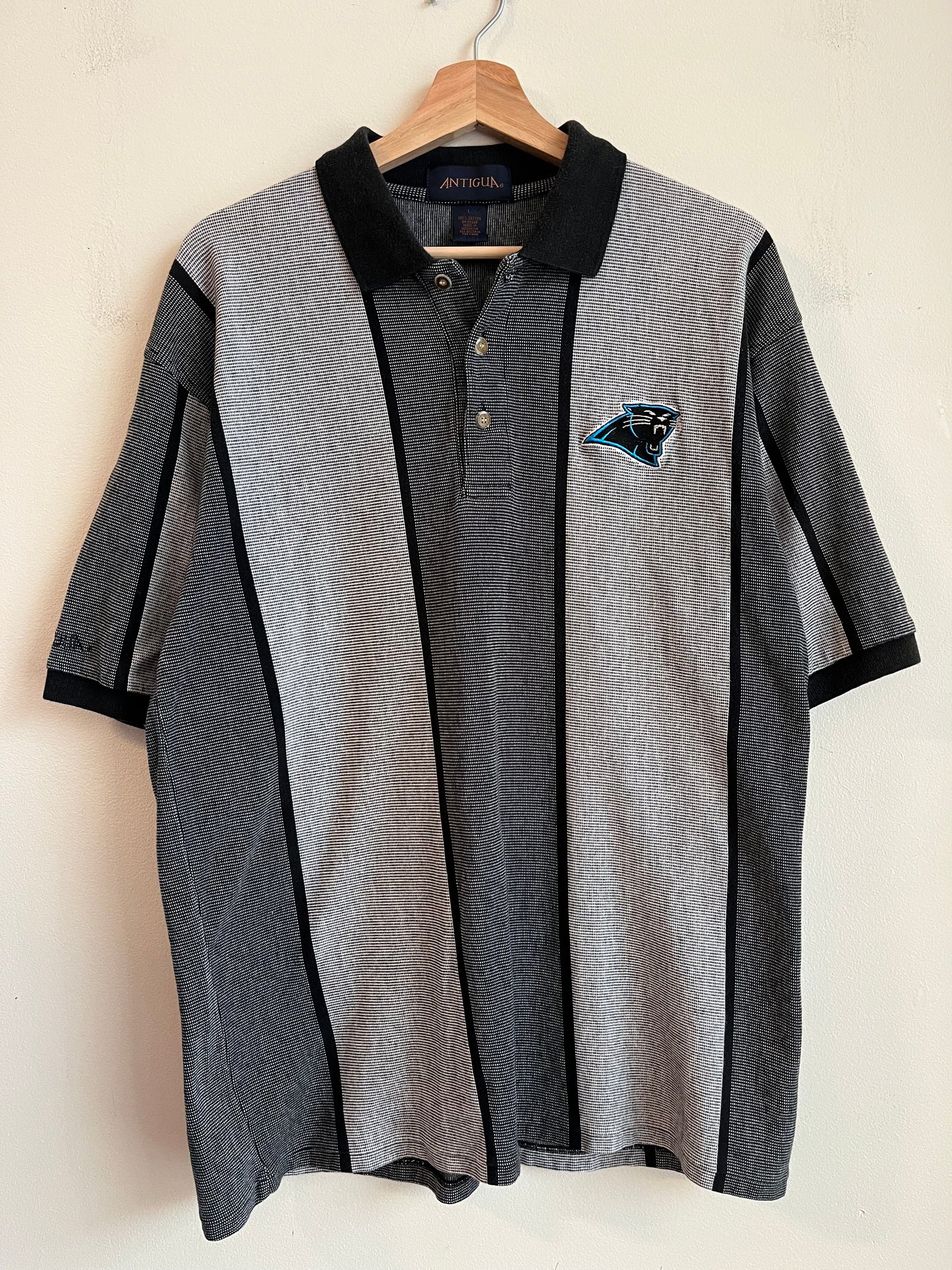90s Carolina Panthers Striped Antiuga Polo Shirt (L)