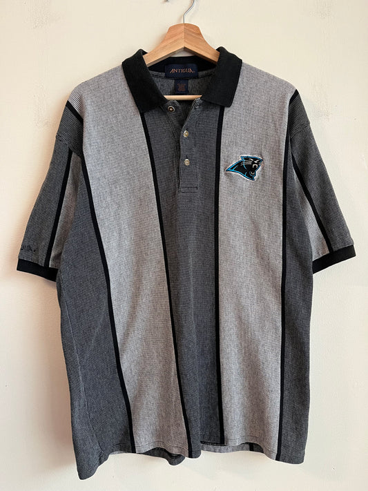 90s Carolina Panthers Striped Antiuga Polo Shirt (L)