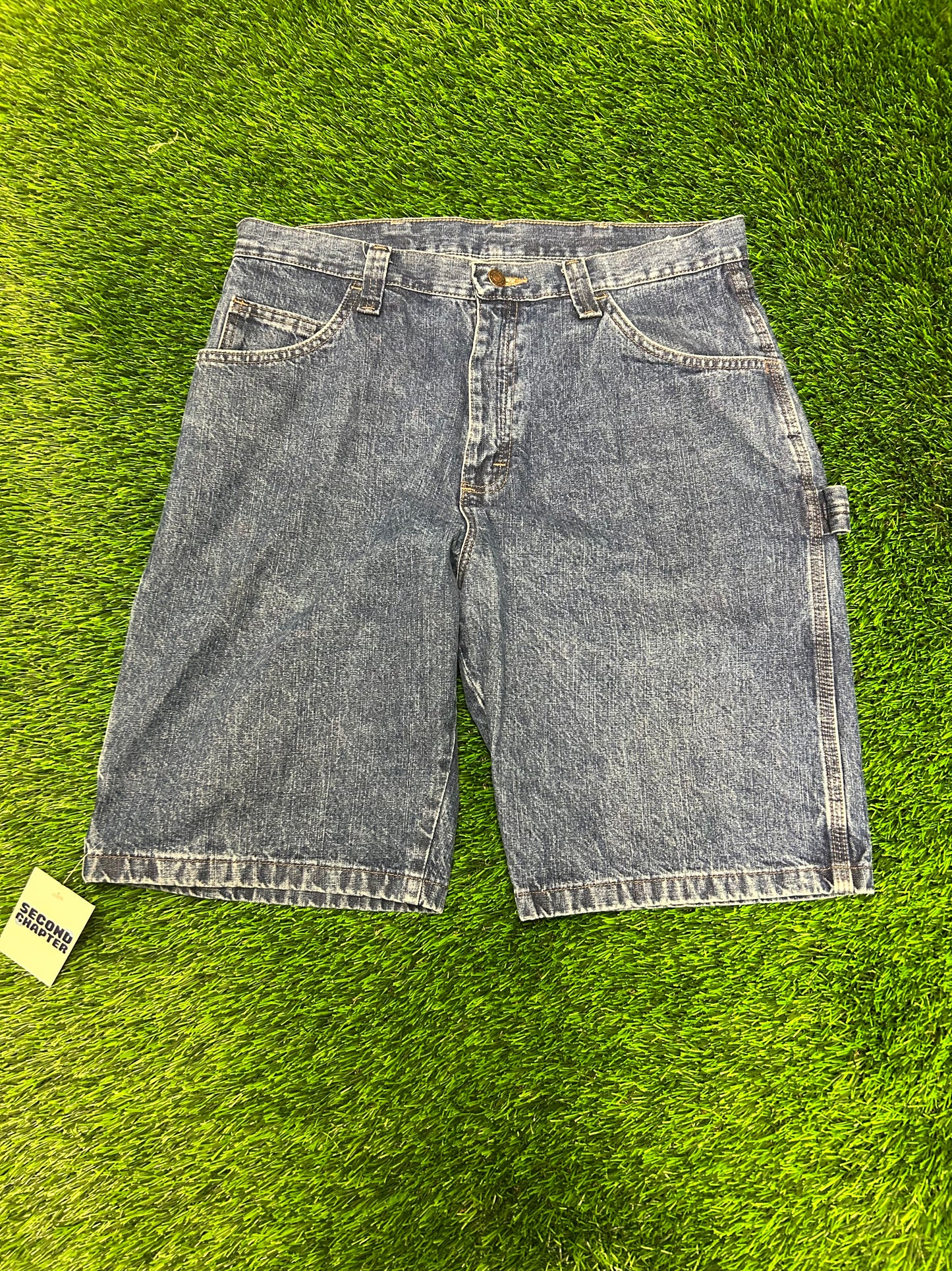 00s Wrangler Dark Wash Workwear Carpenter Denim Shorts (34)