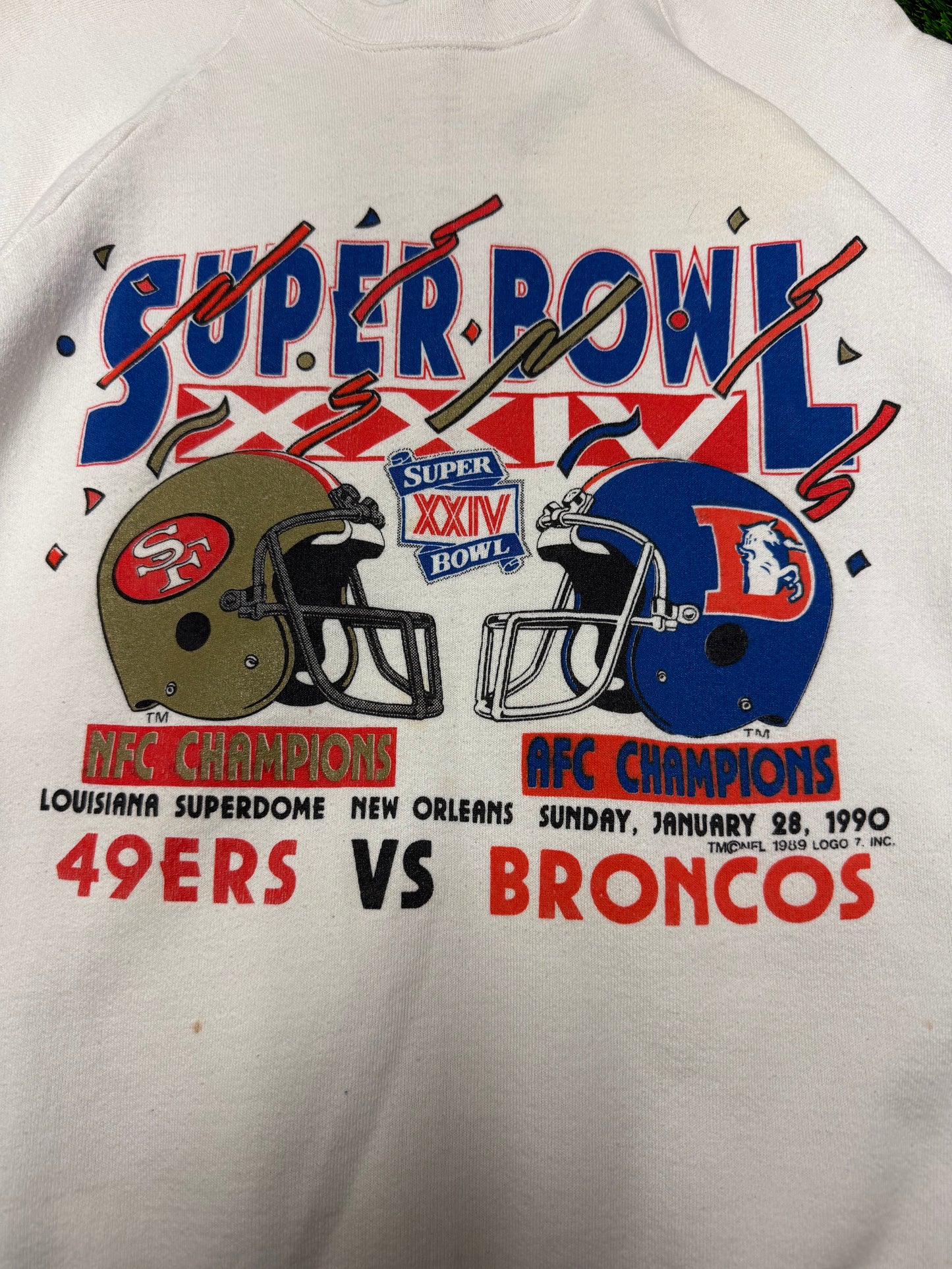1990 Broncos v 49ers Super Bowl White Crewneck (M)