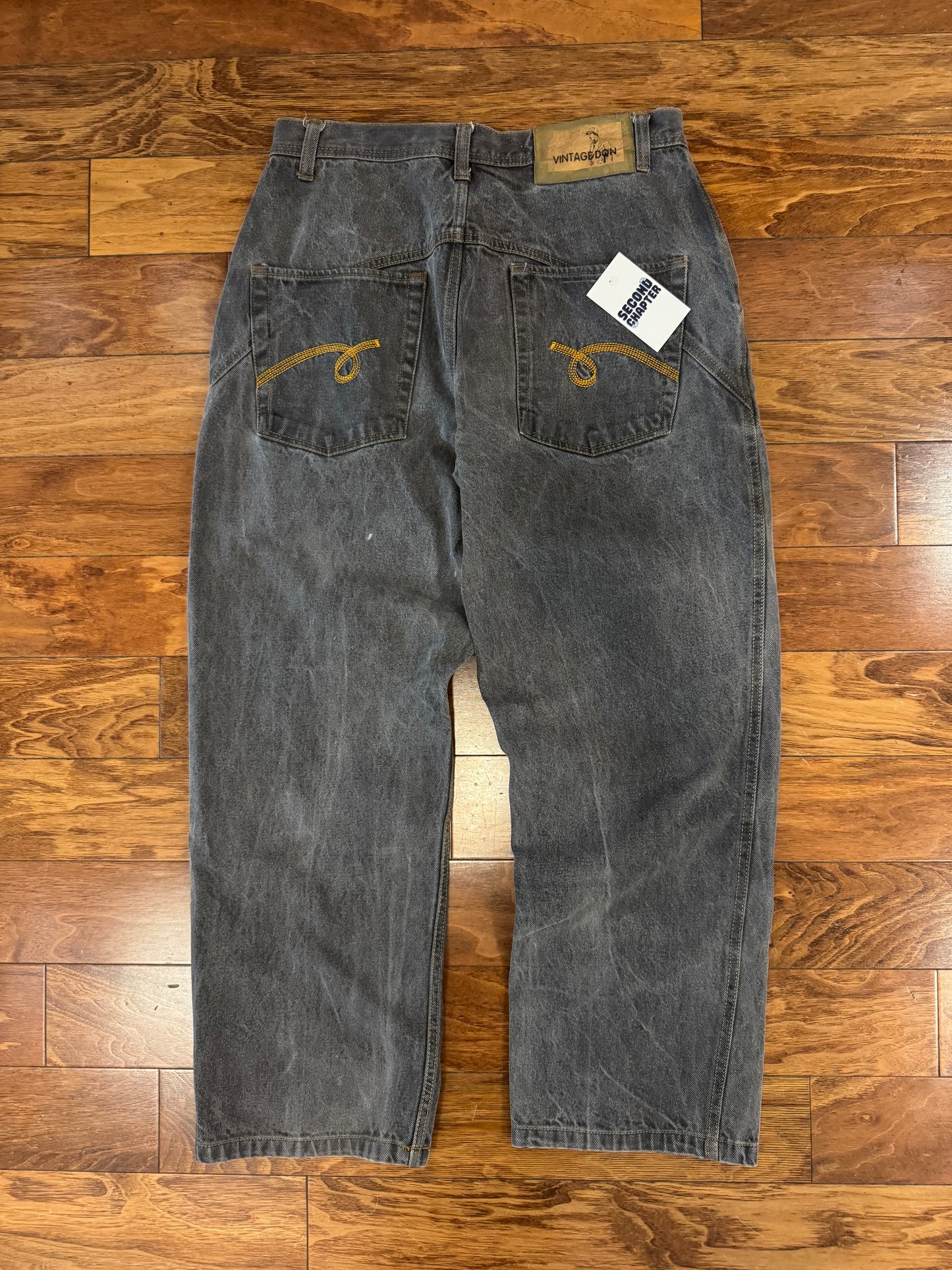 00s Vintage Don Faded Gray Embroidered Baggy Jeans (34 x 30)