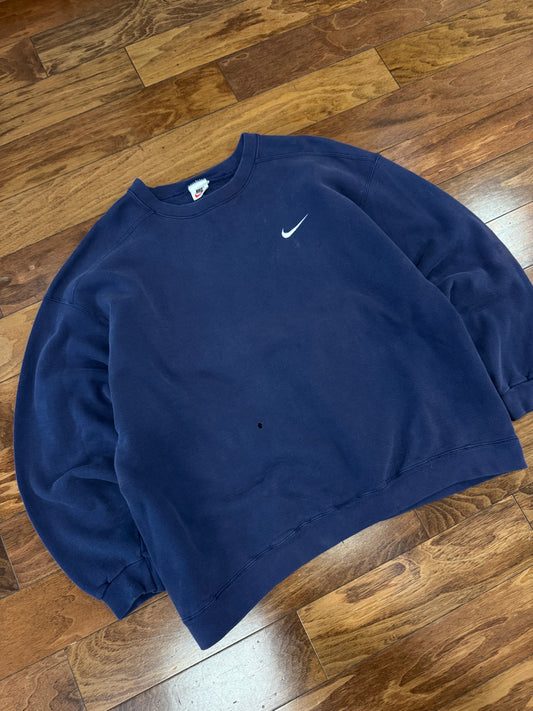 90s Nike Navy Essential Swoosh Crewneck (XL)