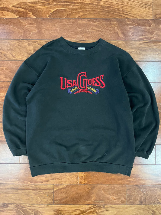 90s USA Guess Black Embroidered Crewneck (L)