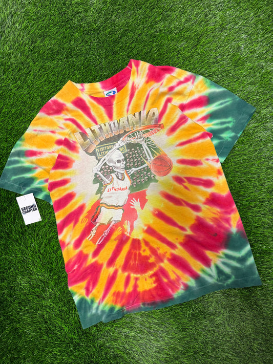 1992 Lithuania Grateful Dead Tie Dye Vintage Liquid Blue Band Tee (L)