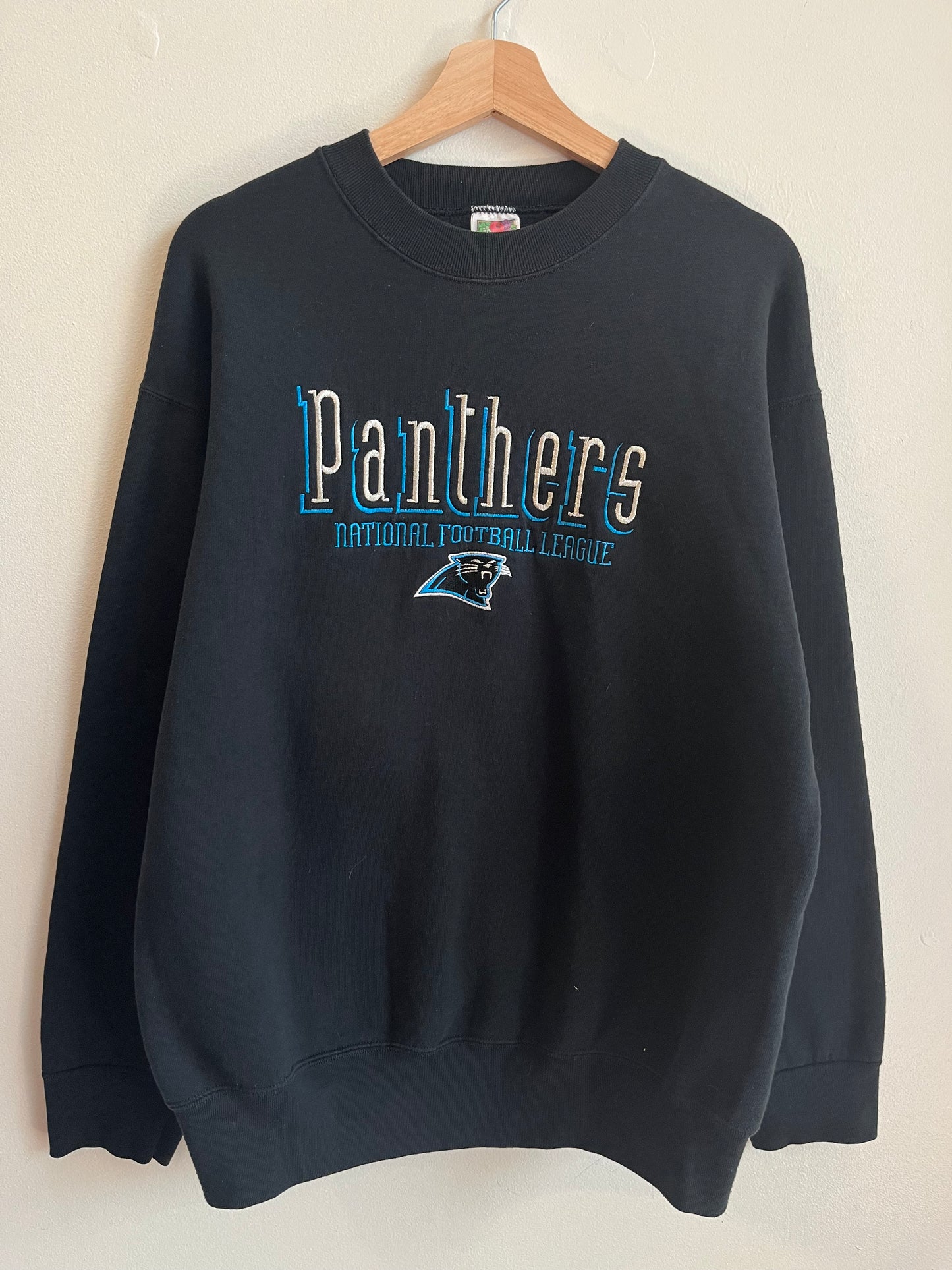 90s Carolina Panthers Embroidered Black Crewneck (L)