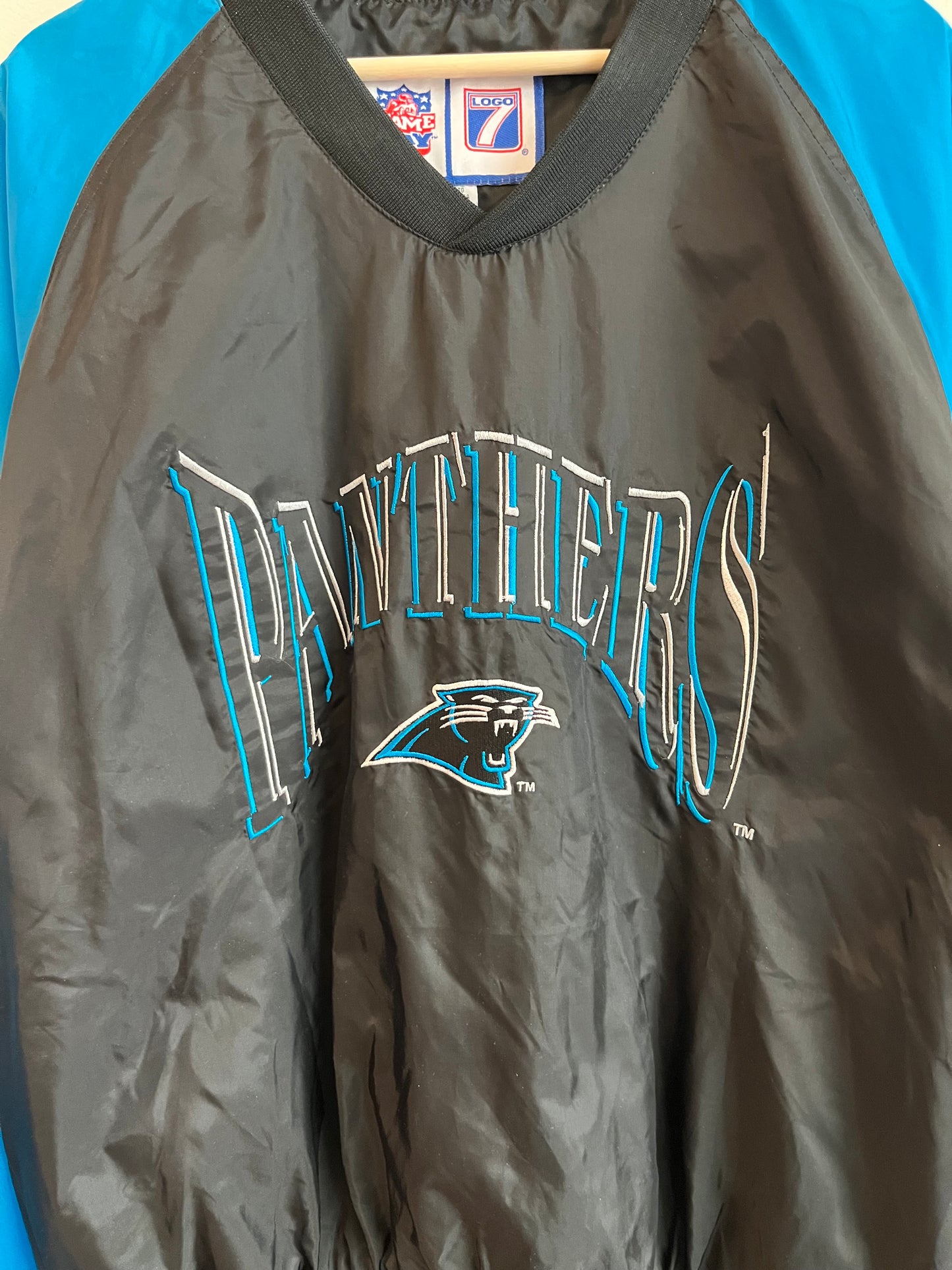 90s Carolina Panthers Logo 7 Embroidered Spell Out Game Day Windbreaker (XL)