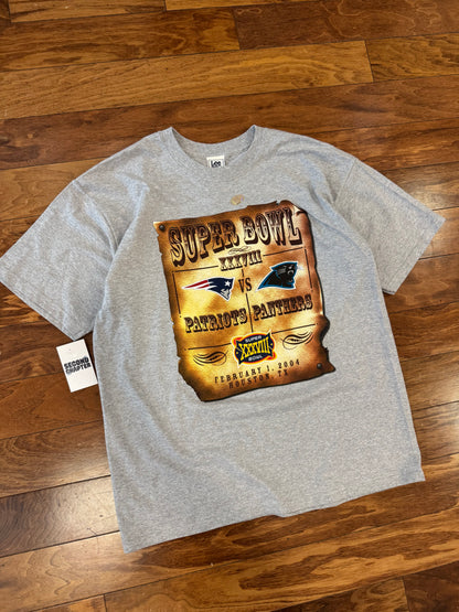 2004 Patriots v Panthers Deadstock Grey Lee Graphic Tee (XL)