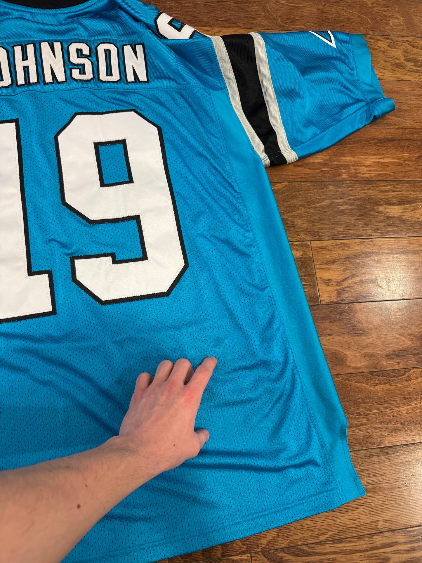 00s Carolina Panthers Stitched Keyshawn Johnson NFL Reebok Jersey (XL)