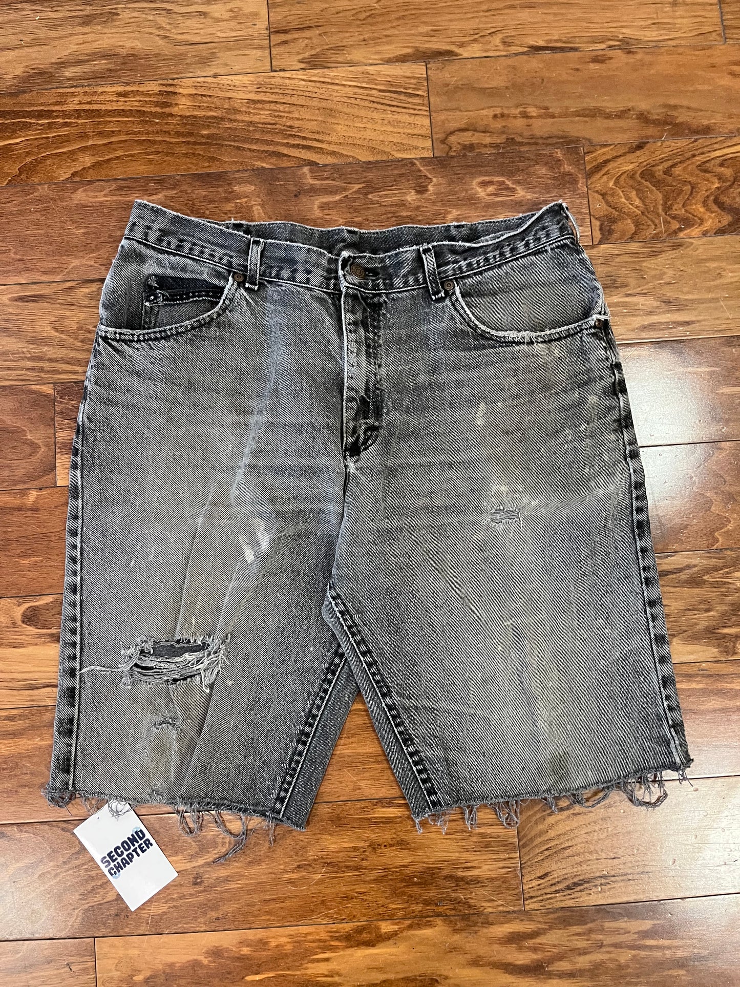 90s Lee Faded Black Distressed Shorts (36)