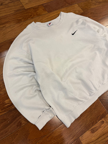 90s Nike Essential Swoosh White Vintage Crewneck (L)