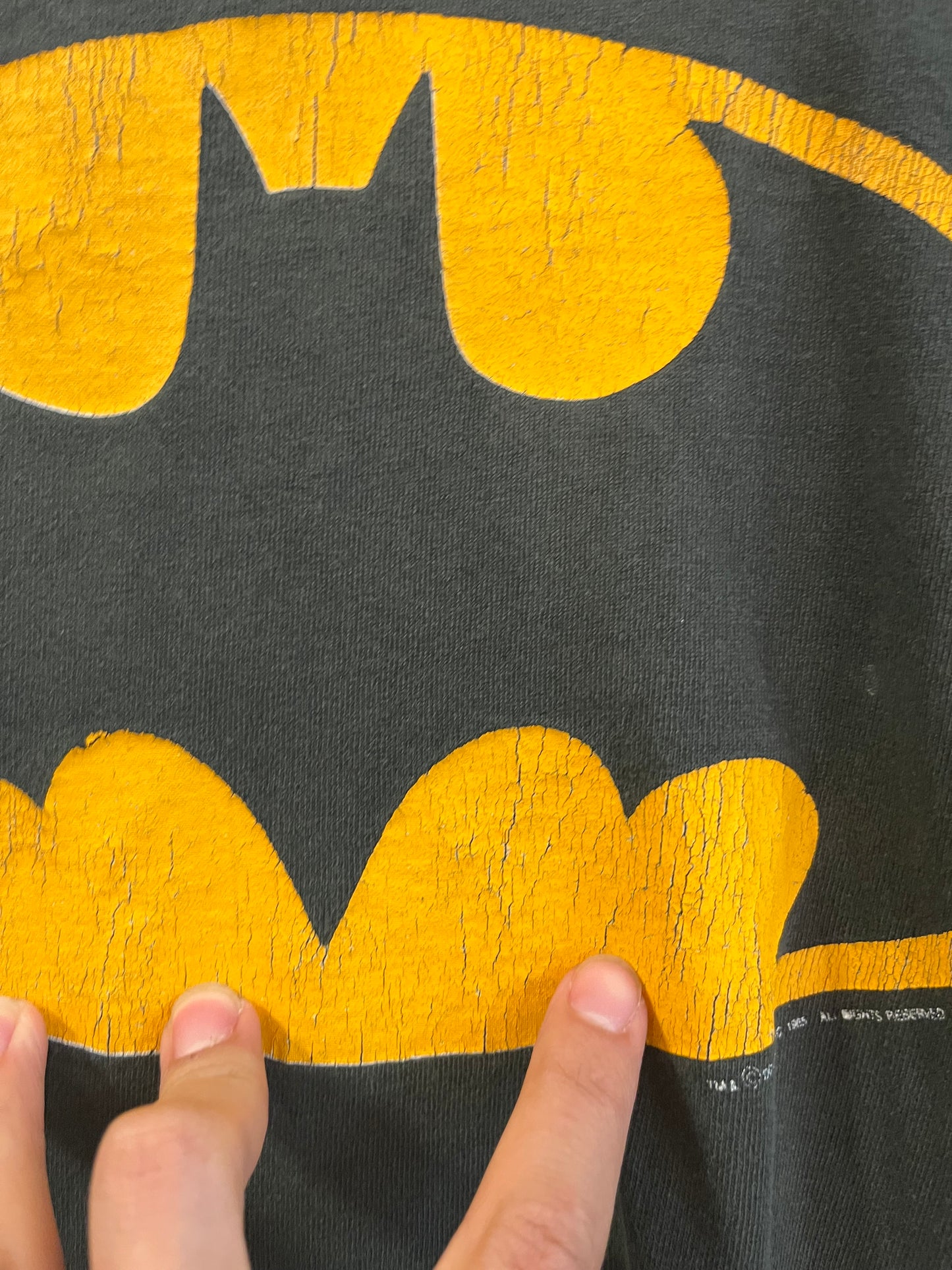 1985 Batman DC Comics Superhero Distressed Faded Tee (L)