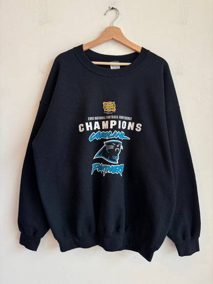 2003 Carolina Panthers Cat Scratch Spell Out Super Bowl Crewneck (XL)