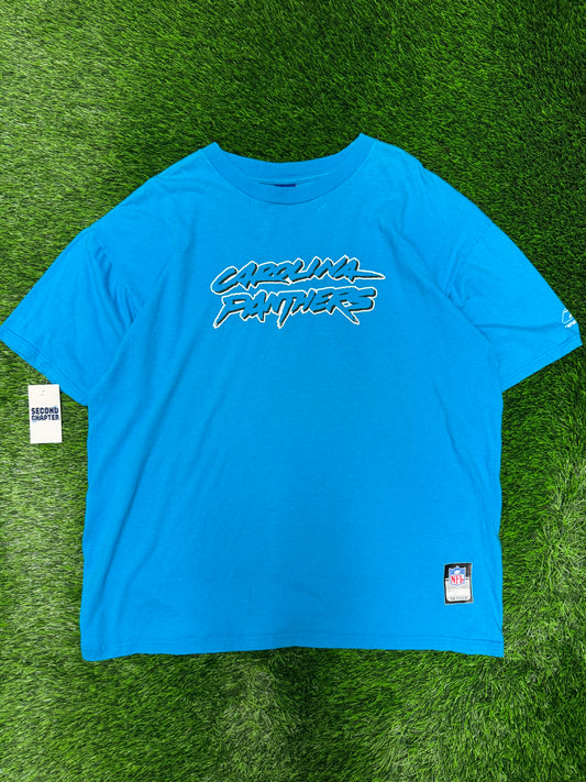 00s Carolina Panthers Blue Spell Out Cat Scratch Tee (XL)
