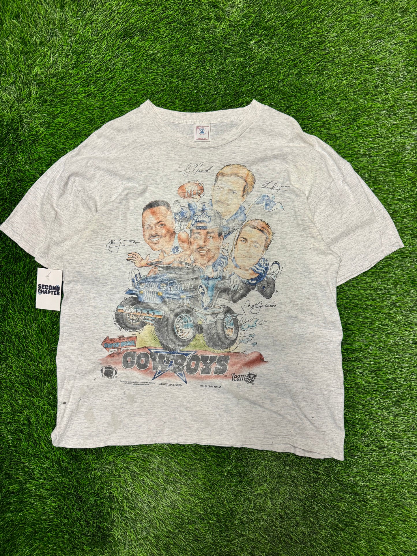 1994 Dallas Cowboys Faded Distressed Caricature Tee (XL)