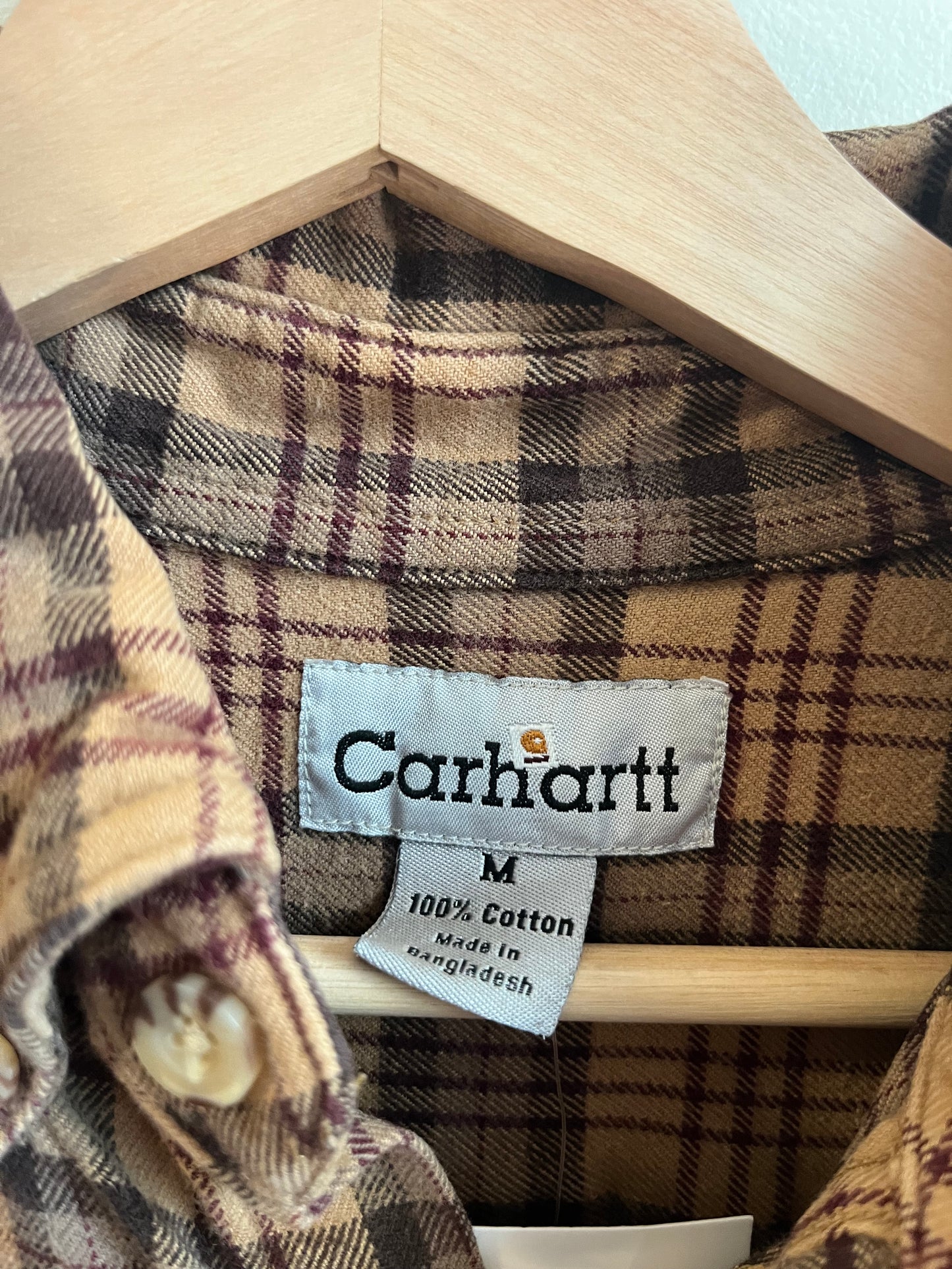 00s Carhartt Brown Striped Essential Flannel Shirt (M)