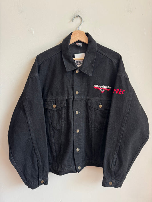 00s Harley Davidson Cafe New York Black Denim Jacket (L)