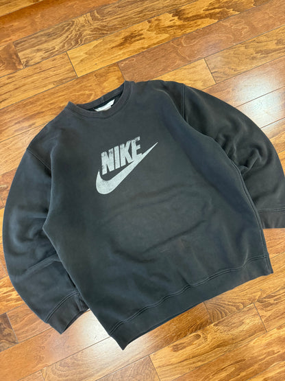 00s Nike Big Swoosh Spell Out Faded Black Crewneck (XXL)