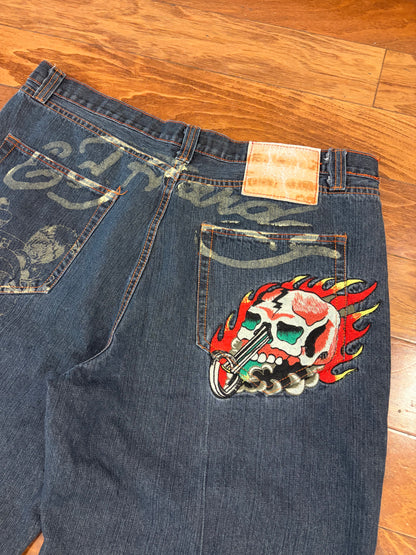 00s Ed Hardy by Christian Audigier Flaming Skull Shorts (42)