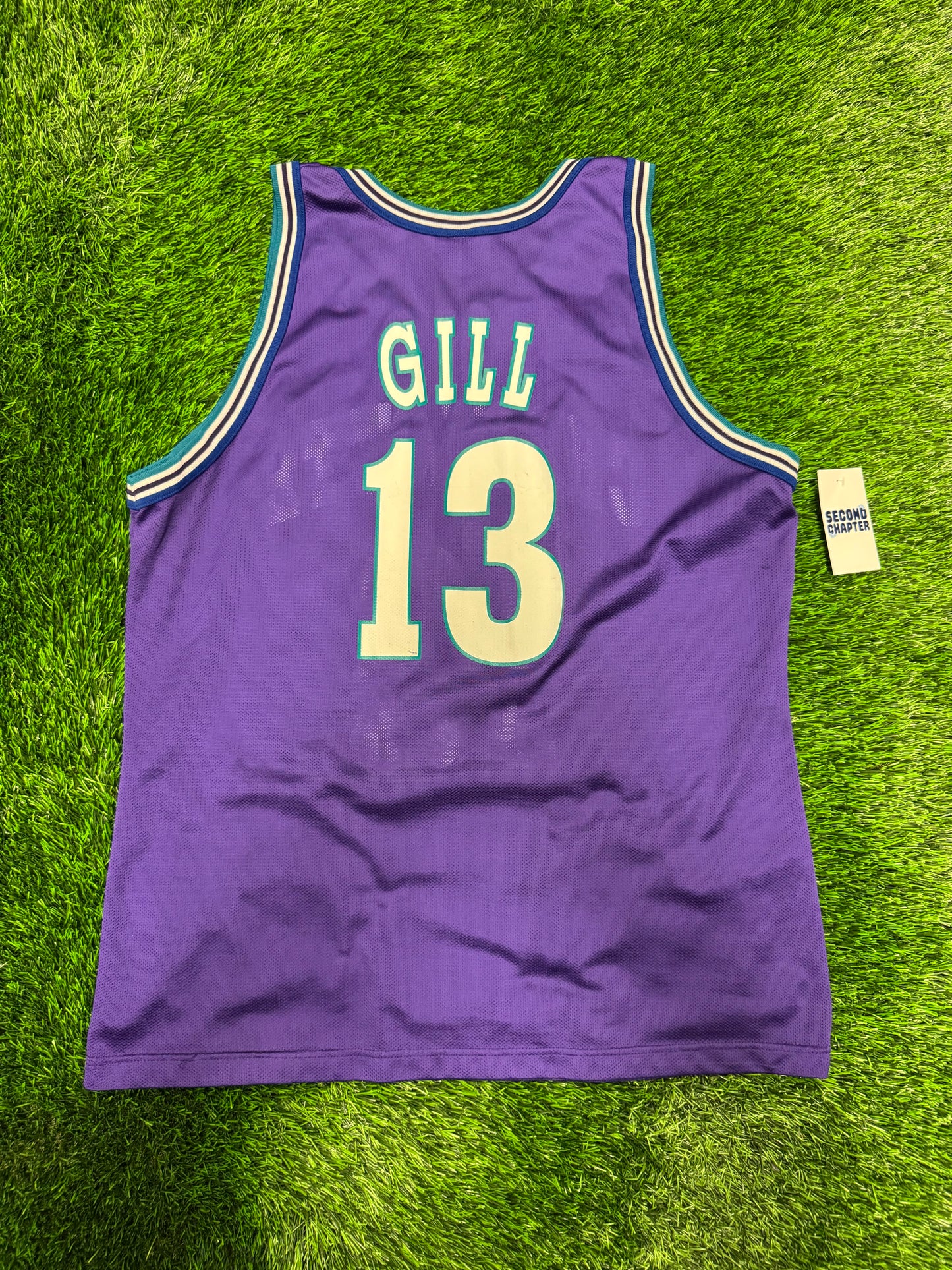 90s Charlotte Hornets Kendall Gill #13 Vintage Champion Purple Jersey (L)