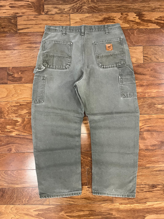 00s Carhartt Olive Green Faded Workwear Pants (36 x 30)