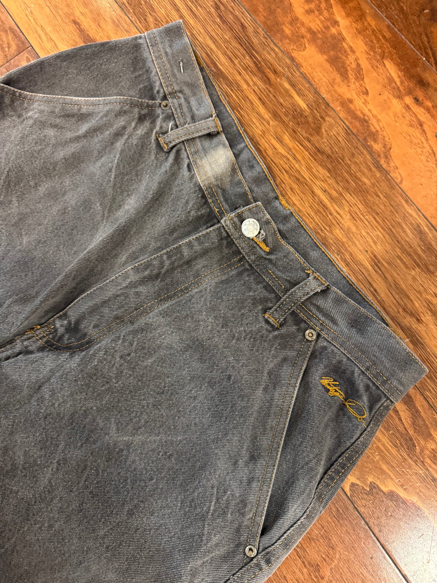 00s Vintage Don Faded Gray Embroidered Baggy Jeans (34 x 30)
