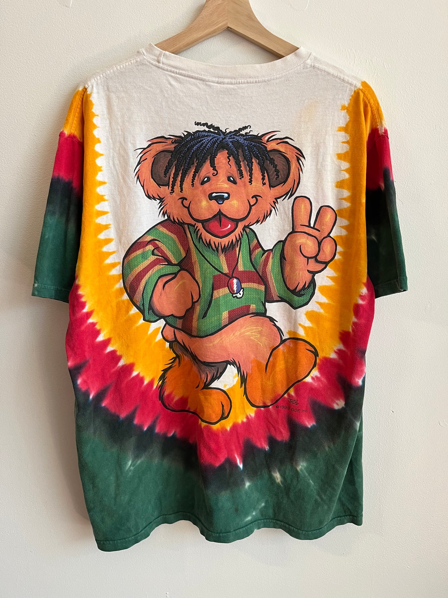 1999 Liquid Blue Grateful Dead Bear Jamaican Tie Dye Graphic Music Tee (L)
