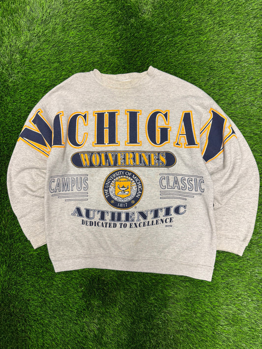 90s Michigan University Wolverines Sleeve To Sleeve Big Print Vintage Crewneck (L)