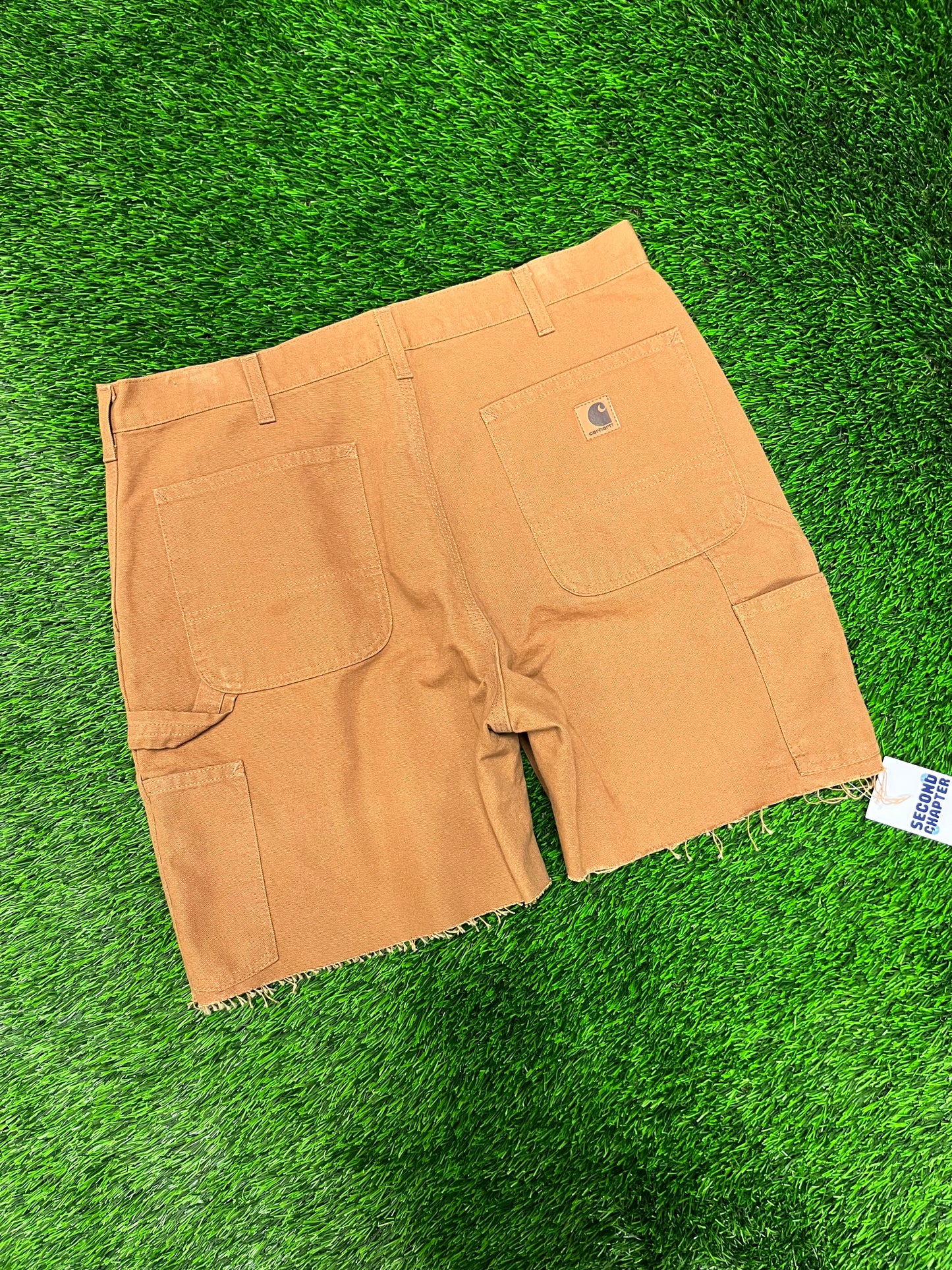 2015 Carhartt Carpenter Workwear Tan Cut Frayed Shorts (36)