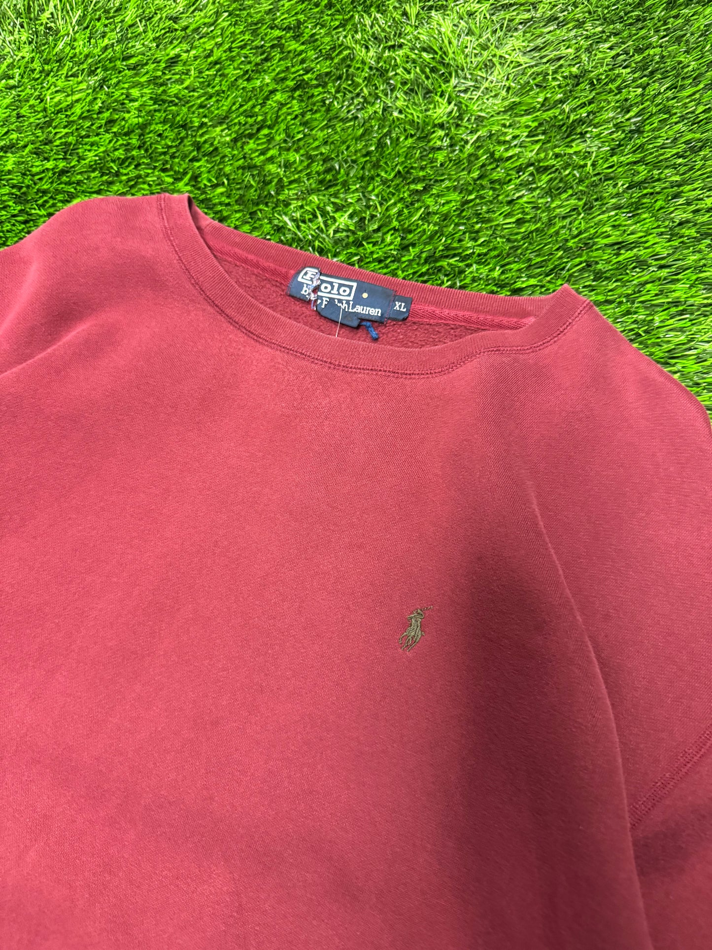 90s Polo Ralph Lauren Vintage Burgundy Crewneck (XL)