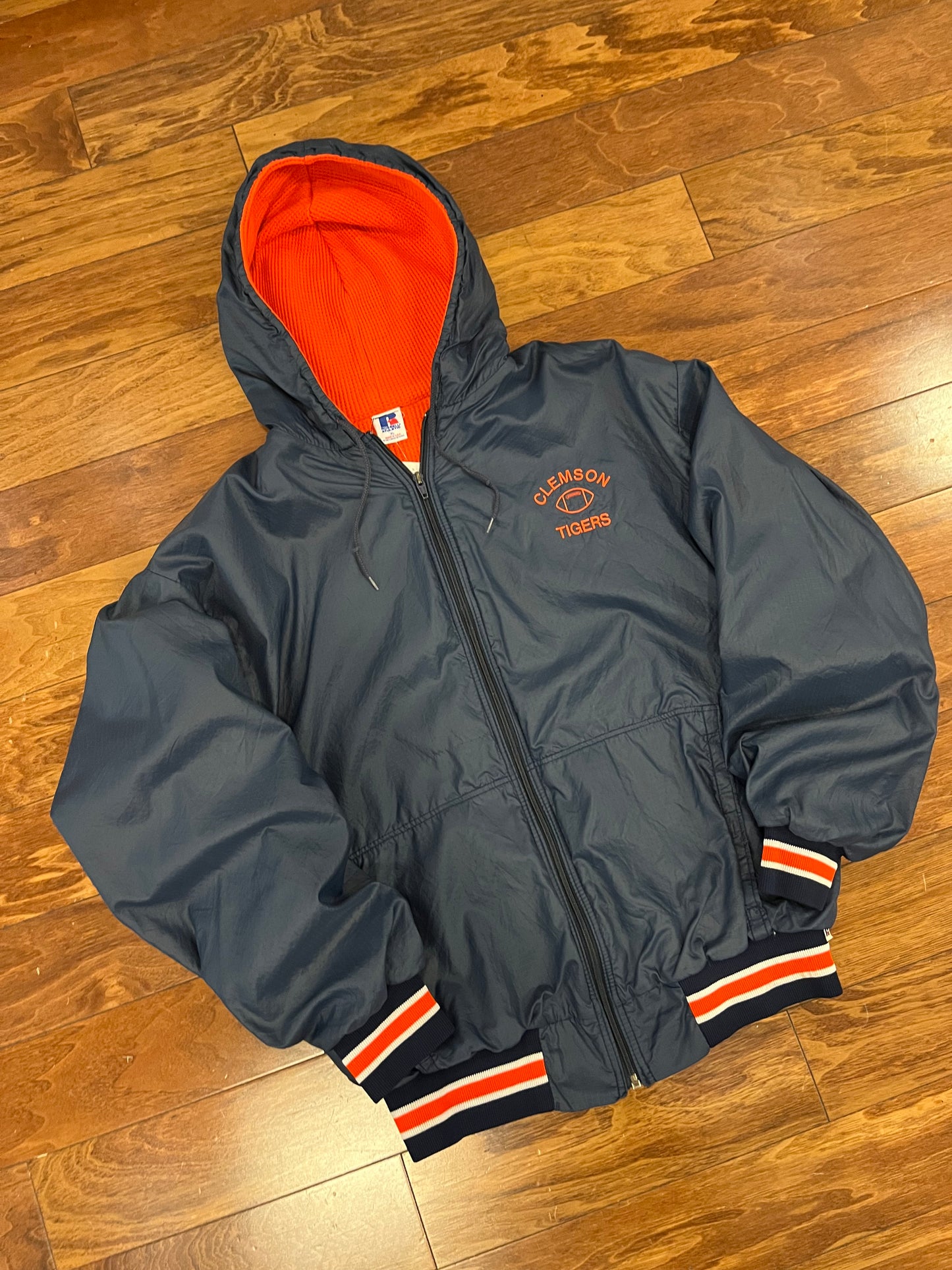 80s Russell Clemson Tigers Vintage Waffle Knit Lined Jacket (XL)
