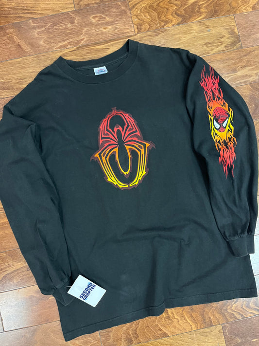 2001 Spiderman Flames Sleeve Hit Long-Sleeve Shirt (L)