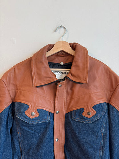 90s Honda Hein Gericke Vintage Leather/Denim Biker Jacket (XL)