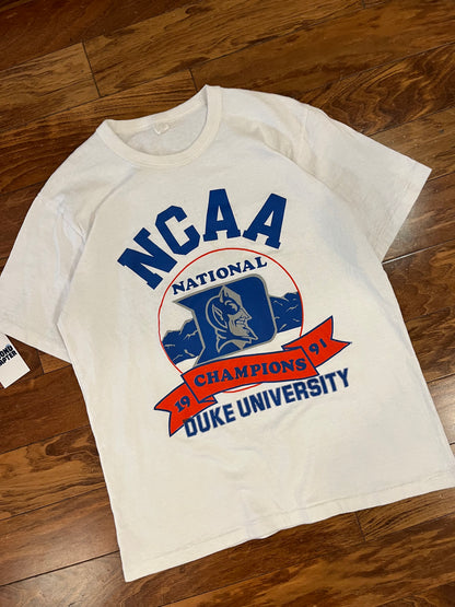 1991 Duke National Champs White Vintage Tee (L)