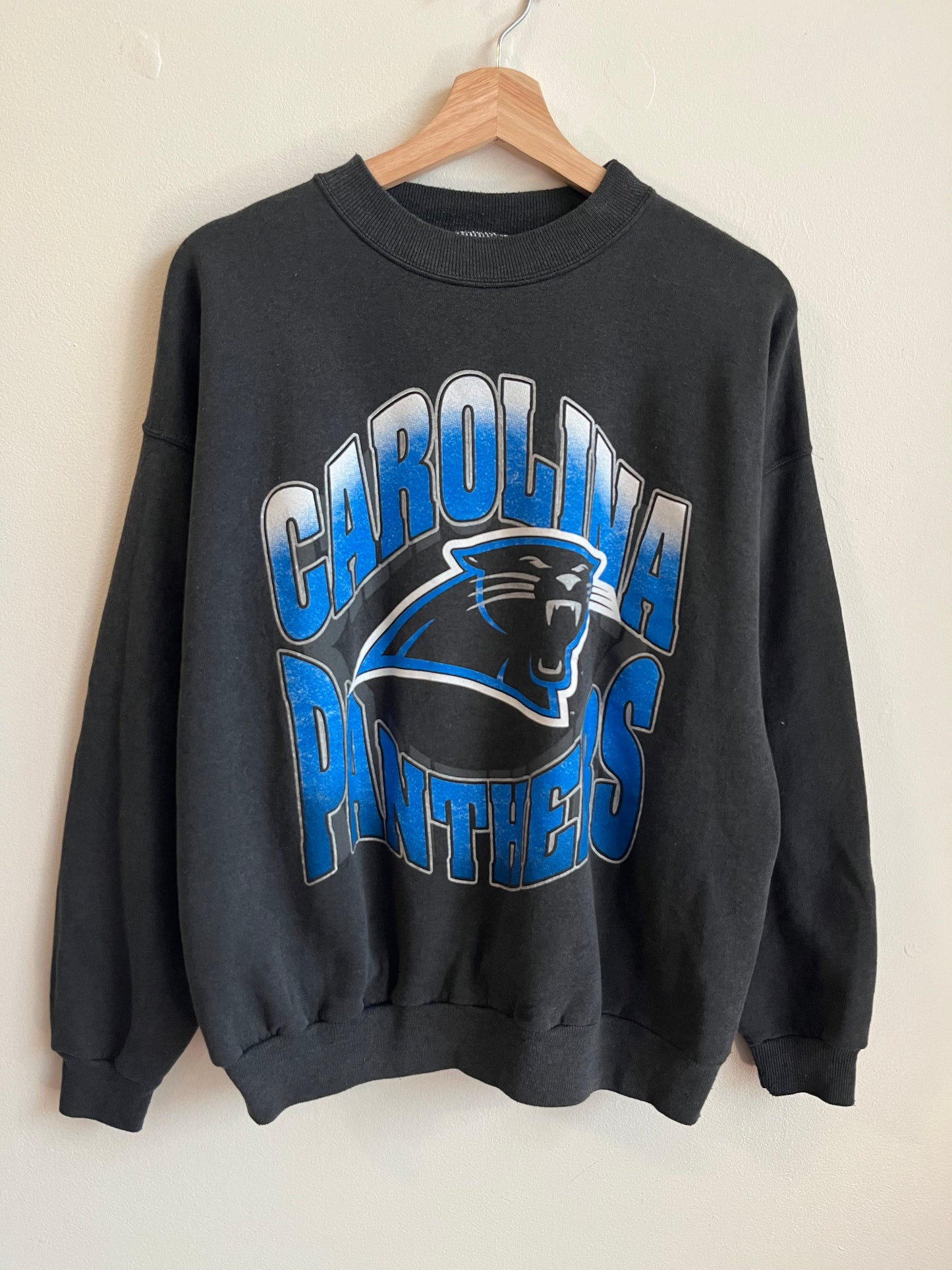 90s Carolina Panthers Faded Black Hanes Crewneck (L)