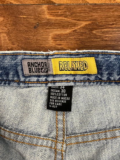 00s Anchor Blue Baggy Distressed Jeans (34 x 30)